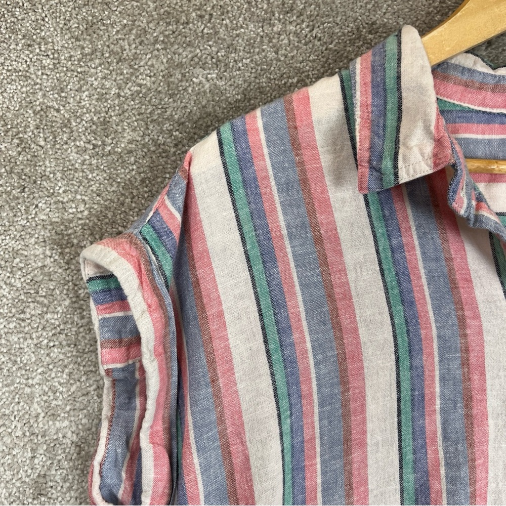 Orvis Shirt Womens Large Pink Blue Stripe Linen Blend Short Sleeve Button- 4096 - Picture 5 of 11